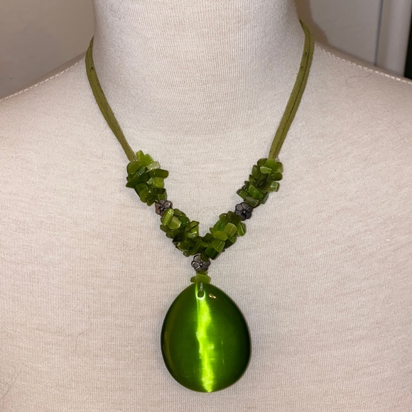 Green Glass & Stone Necklace